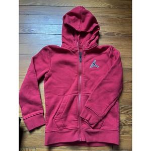 Jordan Youth M Red Jumpman Logo Long Sleeve Full Zip Up Hoodie Cotton